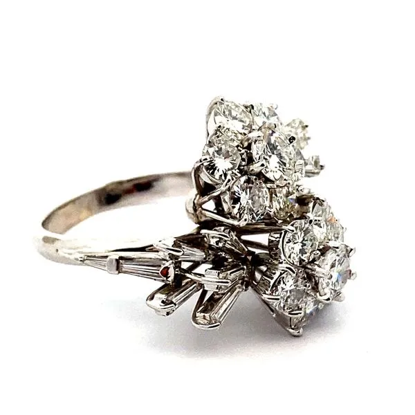 18K White Gold Double Diamond Cluster and Baguette Comet Ring Jaymark Jewelers Cold Spring, NY