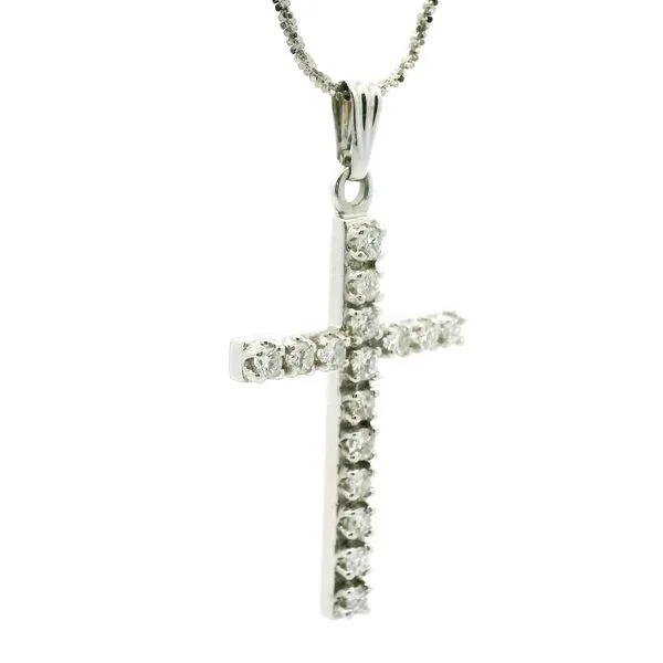 14K White Gold Diamond Cross and Chain Image 2 Jaymark Jewelers Cold Spring, NY