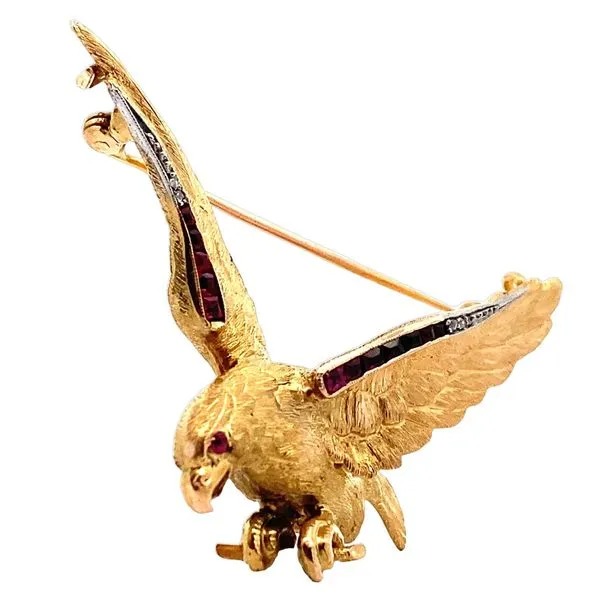 18K Yellow Gold Eagle Pin with Rubies and Diamond Accents Image 2 Jaymark Jewelers Cold Spring, NY