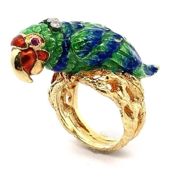 18KYellow Gold Enameled Parrot Ring Jaymark Jewelers Cold Spring, NY