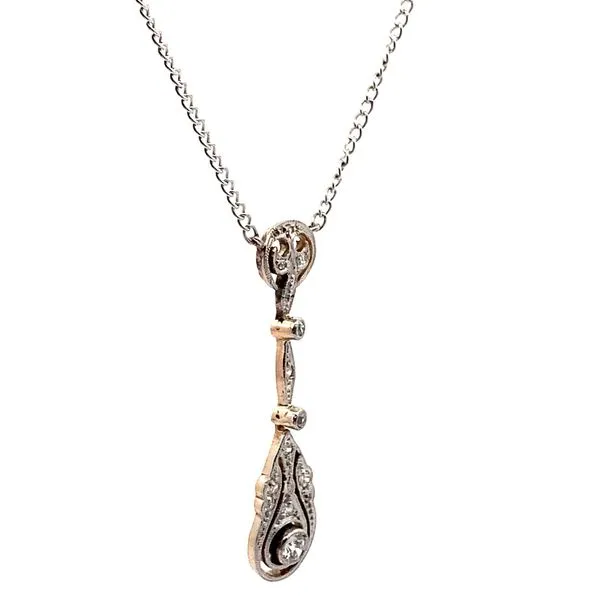 14K White Gold Vintage Diamond Drop Necklace Image 2 Jaymark Jewelers Cold Spring, NY