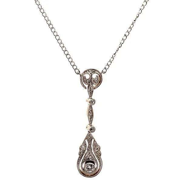 14K White Gold Vintage Diamond Drop Necklace Jaymark Jewelers Cold Spring, NY