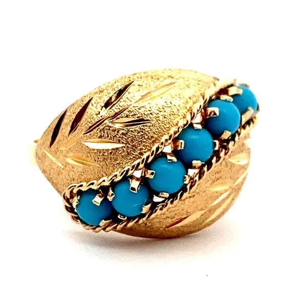 18K Yellow Gold Turquoise Dome Ring Jaymark Jewelers Cold Spring, NY