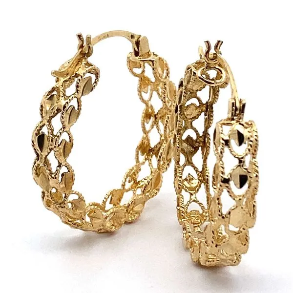 14K Yellow Open Filigree Round Hoops Jaymark Jewelers Cold Spring, NY