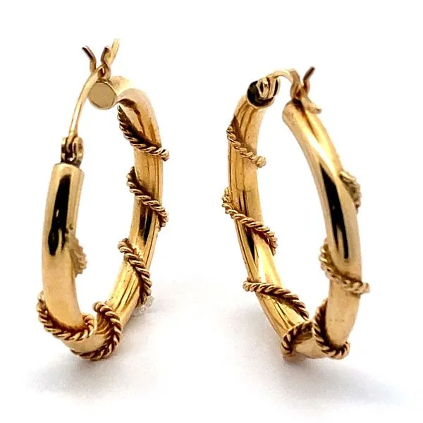14K Yellow Gold Hoops with Twist Wire accent Jaymark Jewelers Cold Spring, NY