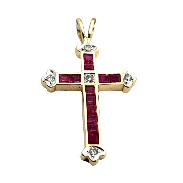 14K Yellow Gold Ruby Cross with Diamond Accents Jaymark Jewelers Cold Spring, NY