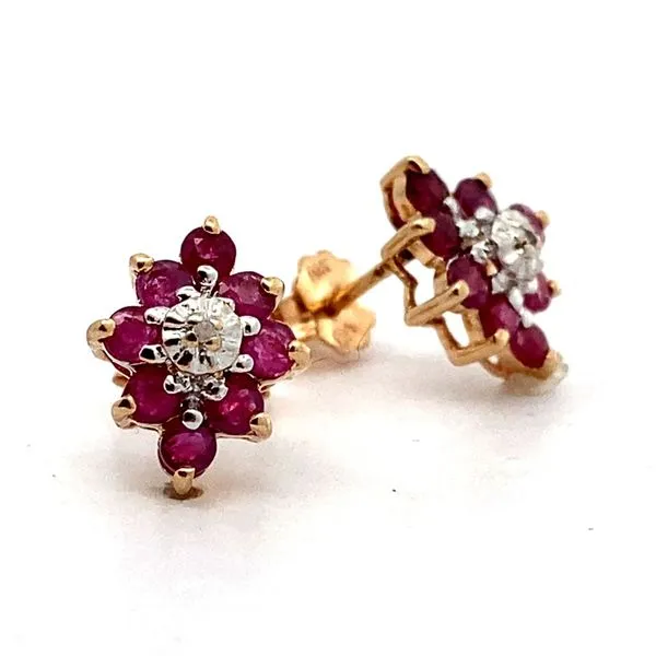 10K Yellow Gold Ruby and Diamond Earrings Jaymark Jewelers Cold Spring, NY