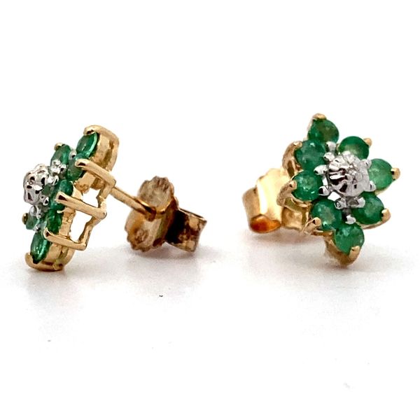 10K yellow gold Emerald and Diamond Earrings Image 2 Jaymark Jewelers Cold Spring, NY