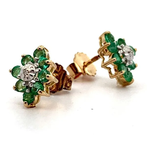 10K yellow gold Emerald and Diamond Earrings Jaymark Jewelers Cold Spring, NY