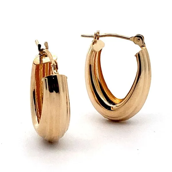 14K Yellow Gold Small Tapered Oval Hoop Earrings Image 2 Jaymark Jewelers Cold Spring, NY