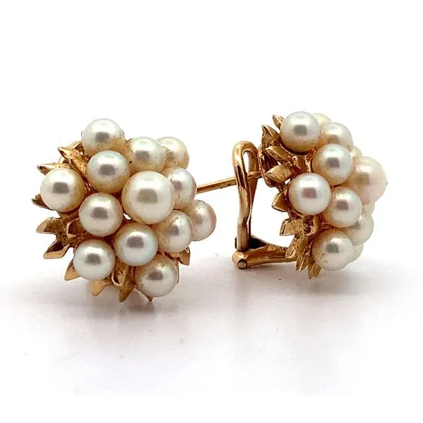14K Yellow Gold Akoya Pearl Cluster Earrings Image 2 Jaymark Jewelers Cold Spring, NY