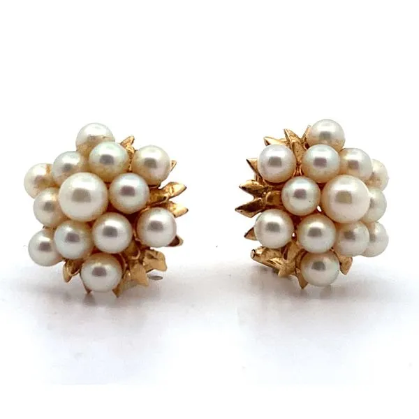 14K Yellow Gold Akoya Pearl Cluster Earrings Jaymark Jewelers Cold Spring, NY