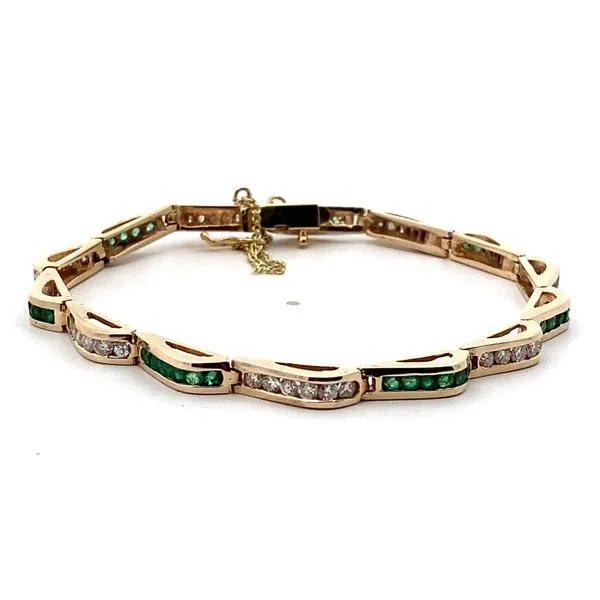 18K Yellow Gold Diamond and Emerald Tennis Bracelet Jaymark Jewelers Cold Spring, NY