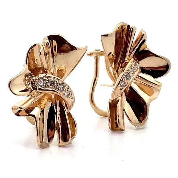 14K Yellow Gold and Diamond Floral Post Earrings Jaymark Jewelers Cold Spring, NY