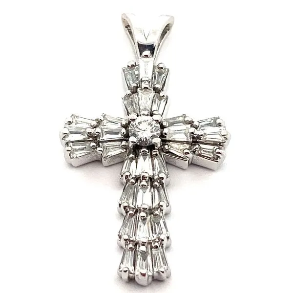 14K White Gold Baguette Diamond Cross Pendant Jaymark Jewelers Cold Spring, NY