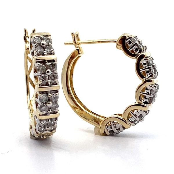 14K Two-Tone Diamond Cluster Hoop Earrings Image 2 Jaymark Jewelers Cold Spring, NY