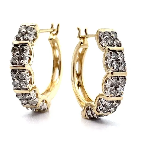 14K Two-Tone Diamond Cluster Hoop Earrings Jaymark Jewelers Cold Spring, NY