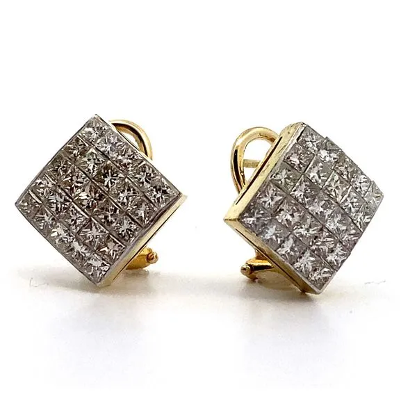 18K Yellow Gold Invisible Set Diamond Stud Earrings Jaymark Jewelers Cold Spring, NY