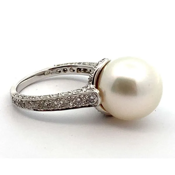 18K White Gold Pearl and Diamond Ring Image 2 Jaymark Jewelers Cold Spring, NY