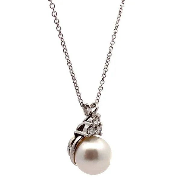 14K White Gold Pearl and Diamond Pendant Image 2 Jaymark Jewelers Cold Spring, NY