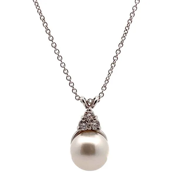 14K White Gold Pearl and Diamond Pendant Jaymark Jewelers Cold Spring, NY