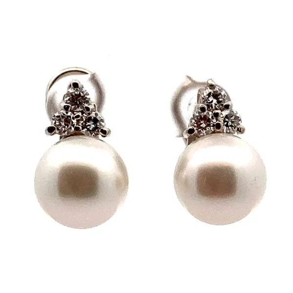 14K White Gold Pearl and Diamond Earrings Jaymark Jewelers Cold Spring, NY