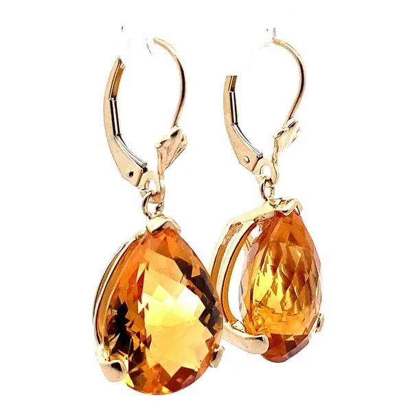 14K Yellow Gold Large Pear Shape Citrine Dangle Earrings Image 2 Jaymark Jewelers Cold Spring, NY