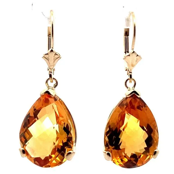 14K Yellow Gold Large Pear Shape Citrine Dangle Earrings Jaymark Jewelers Cold Spring, NY