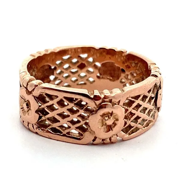 14K Rose Gold Filigree and Flower Wedding Band Jaymark Jewelers Cold Spring, NY