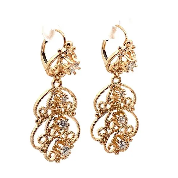 14K Yellow Gold Filigree Diamond Dangle Earrings Image 2 Jaymark Jewelers Cold Spring, NY