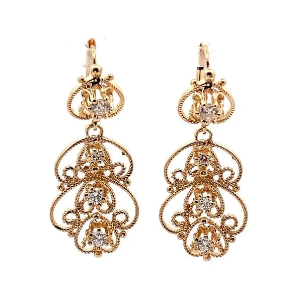 14K Yellow Gold Filigree Diamond Dangle Earrings Jaymark Jewelers Cold Spring, NY