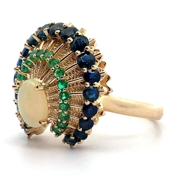 14K Yellow Gold Vintage Sapphire, Emerald and Opal Ring Image 2 Jaymark Jewelers Cold Spring, NY