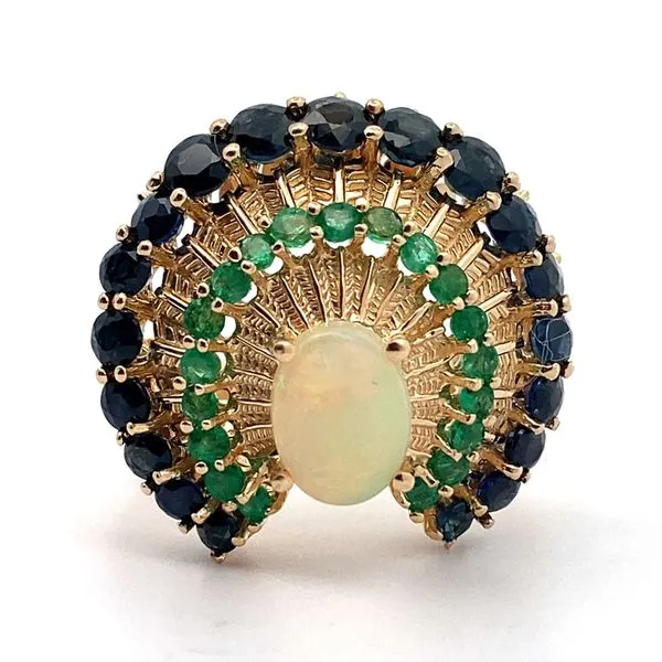 14K Yellow Gold Vintage Sapphire, Emerald and Opal Ring Jaymark Jewelers Cold Spring, NY