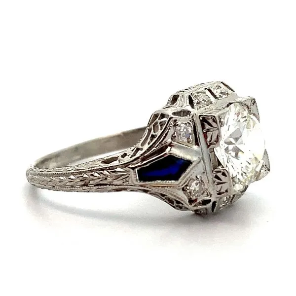 18K White Gold Vintage Diamond and Sapphire Ring Image 2 Jaymark Jewelers Cold Spring, NY