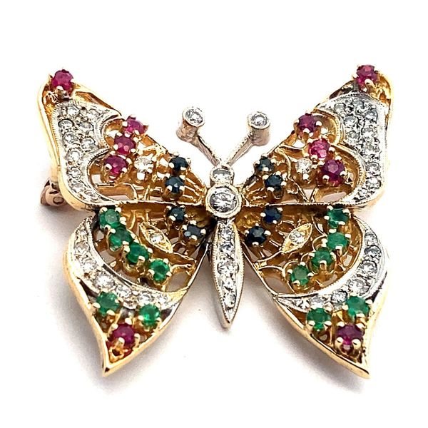 18K Yellow Gold Multi-Gem Butterfly Pin Jaymark Jewelers Cold Spring, NY