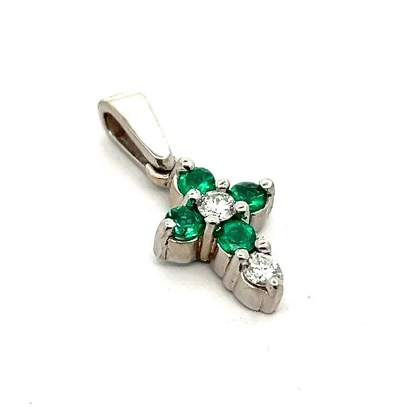 14K White Gold Emerald and Diamond Cross Image 2 Jaymark Jewelers Cold Spring, NY