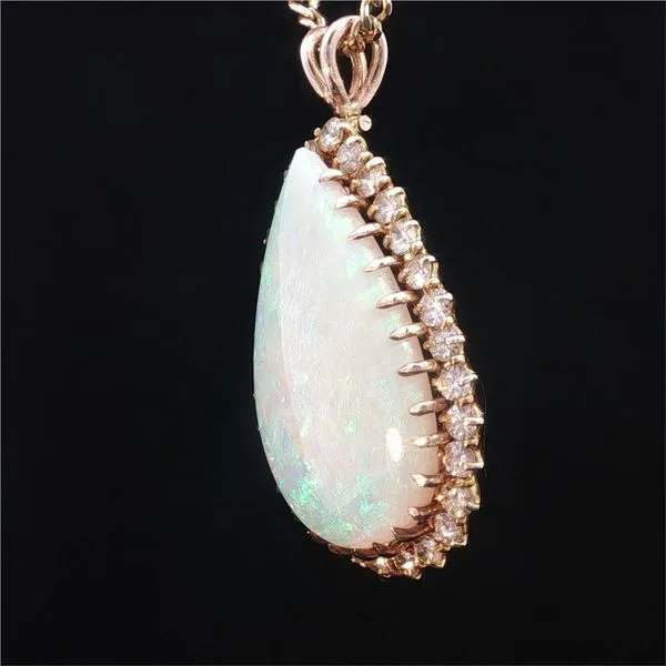 14K Yellow Gold Opal and Diamond Necklace Image 3 Jaymark Jewelers Cold Spring, NY