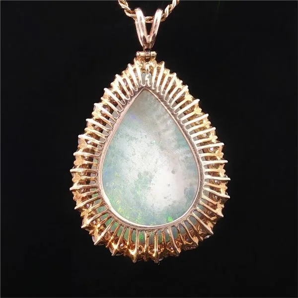 14K Yellow Gold Opal and Diamond Necklace Image 4 Jaymark Jewelers Cold Spring, NY