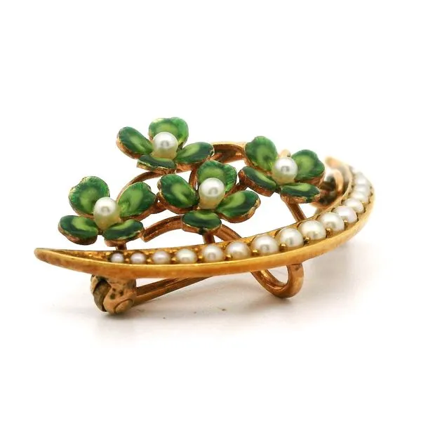 14K Yellow Gold Clover and Pearl Pin Image 2 Jaymark Jewelers Cold Spring, NY