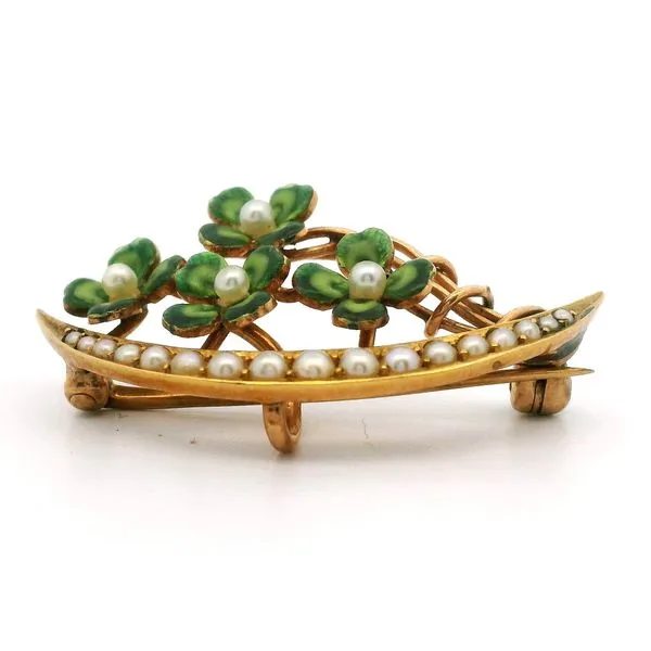 14K Yellow Gold Clover and Pearl Pin Jaymark Jewelers Cold Spring, NY