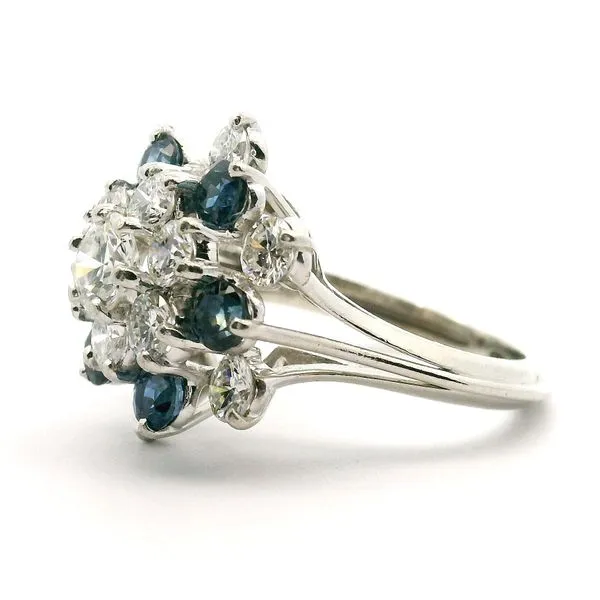 14K White Gold Sapphire and Diamond Cluster Ring Image 2 Jaymark Jewelers Cold Spring, NY
