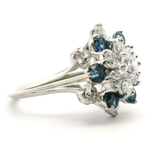 14K White Gold Sapphire and Diamond Cluster Ring Image 3 Jaymark Jewelers Cold Spring, NY