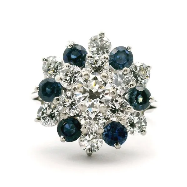 14K White Gold Sapphire and Diamond Cluster Ring Jaymark Jewelers Cold Spring, NY