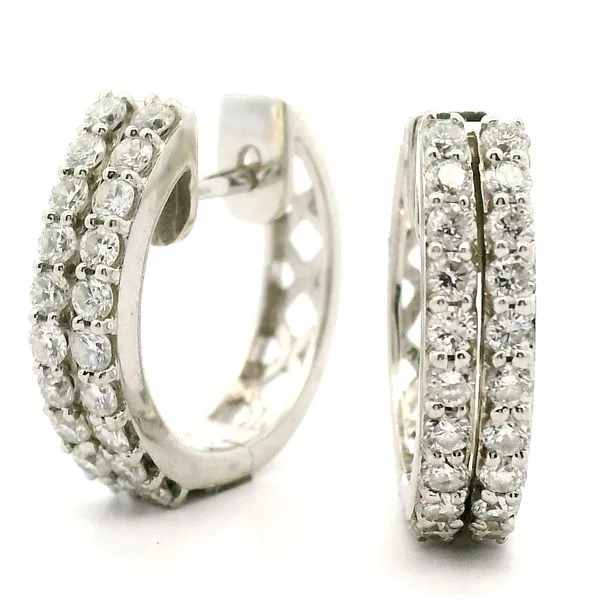 18K White Gold Diamond Hoop Earrings Image 2 Jaymark Jewelers Cold Spring, NY