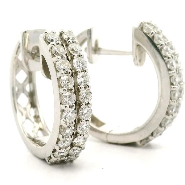 18K White Gold Diamond Hoop Earrings Image 3 Jaymark Jewelers Cold Spring, NY