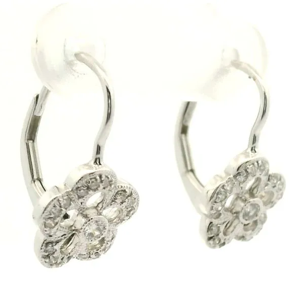 14K White Gold Diamond Flower Earrings Image 2 Jaymark Jewelers Cold Spring, NY