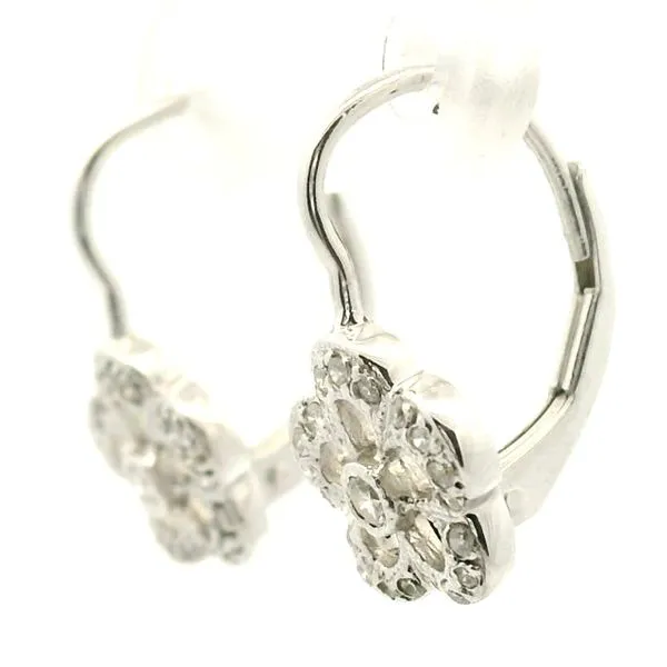 14K White Gold Diamond Flower Earrings Image 3 Jaymark Jewelers Cold Spring, NY