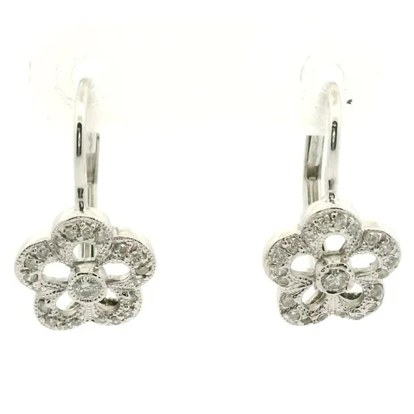 14K White Gold Diamond Flower Earrings Jaymark Jewelers Cold Spring, NY