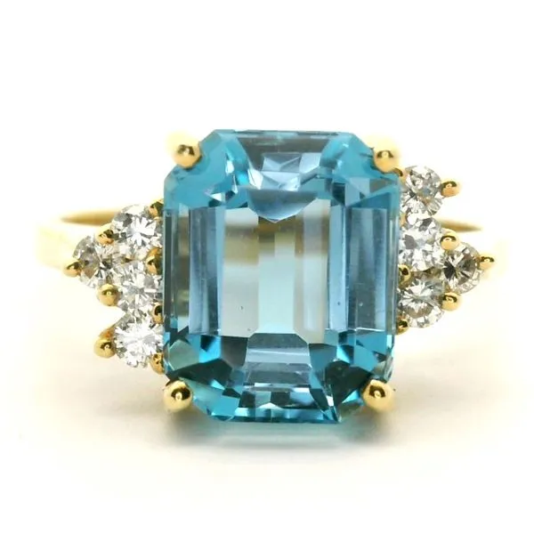 18ky Emerald Cut Blue Topaz and Diamond Ring Jaymark Jewelers Cold Spring, NY