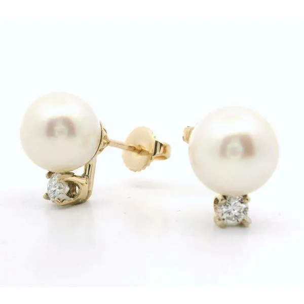 14K Yellow Gold Akoya Pearl and Diamond Earrings Image 2 Jaymark Jewelers Cold Spring, NY